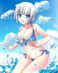  1girl bikini blue_eyes matsunaga_kouyou original short_hair silver_hair splashing swimsuit water 