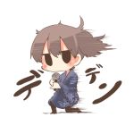  1girl brown_hair japanese_clothes kaga_(kantai_collection) kantai_collection long_sleeves lowres messy_hair microphone ponytail rebecca_(keinelove) short_hair side_ponytail simple_background solo white_background wide_sleeves 