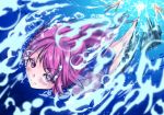  1girl ahoge bubble highres i-168_(kantai_collection) kantai_collection long_hair looking_at_viewer ponytail red_eyes redhead school_swimsuit school_uniform serafuku solo submarine swimsuit swimsuit_under_clothes tsukineko underwater water 