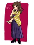  147 1girl brown_hair full_body hakama inazuma_eleven_(series) inazuma_eleven_go japanese_clothes kimono long_hair simple_background solo standing tamon_karen yagasuri 