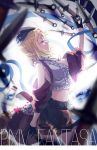  1girl blonde_hair closed_eyes commentary_request highres knife li_luo midriff pixiv_fantasia pixiv_fantasia_t short_hair solo 