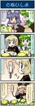  3girls 4koma animal_ears artist_self-insert blonde_hair blush brown_dress brown_eyes capelet clipboard comic crowd detached_sleeves dress frog_hair_ornament green_eyes green_hair grey_hair hair_ornament highres kappa kochiya_sanae kurodani_yamame long_sleeves majin_gappa mizuki_hitoshi mouse_ears multiple_girls nazrin open_mouth phone real_life_insert red_eyes shirt smile snake_hair_ornament sweat touhou translated 