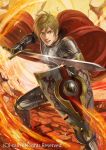  1boy armor bahamut_greed blonde_hair cape gauntlets greaves knight lancergrow official_art original shield solo sword watermark weapon 
