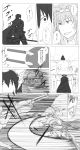  admiral_(kantai_collection) ahoge building comic cyborg highres kantai_collection kongou_(kantai_collection) machinery mechanist08 monochrome nagato_(kantai_collection) rigging slashing surprised sword translation_request weapon wide-eyed 
