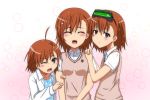  3girls brown_eyes brown_hair closed_eyes head_mounted_display last_order marupuni misaka_imouto misaka_mikoto multiple_girls school_uniform short_hair to_aru_kagaku_no_railgun to_aru_majutsu_no_index 