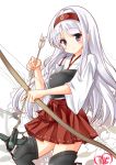  arrow boots bow_(weapon) chize hairband kantai_collection long_hair shoukaku_(kantai_collection) silver_hair thigh-highs thigh_boots violet_eyes weapon 