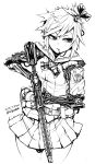  1girl gun highres mask mechanical_arms monochrome original pleated_skirt short_hair sigama skirt solo weapon 
