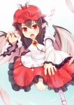  1girl animal_ears bird_wings brown_hair costume_combination dress feathers frilled_dress frilled_sleeves frills fusion hat imaizumi_kagerou imaizumi_kagerou_(cosplay) mystia_lorelei mystia_lorelei_(cosplay) niiya red_eyes short_hair touhou wide_sleeves wings 
