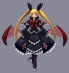  1girl azami bat bat_wings blazblue blonde_hair bow dress frills full_body highres lolita_fashion looking_at_viewer rachel_alucard red_eyes ribbon smile solo standing twintails wings 
