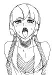  1girl blush breasts cable cleavage eu03 gym_leader half-closed_eyes headphones kamitsure_(pokemon) open_mouth pokemon pokemon_(game) pokemon_bw2 revision sexually_suggestive short_hair sketch solo sweat tongue tongue_out 