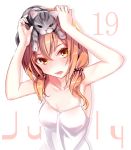  1girl armpits cat character_request collarbone copyright_request hair_ribbon haruka_natsuki july looking_at_viewer orange_eyes orange_hair original parted_lips ribbon simple_background solo tank_top twintails undershirt upper_body white_background 