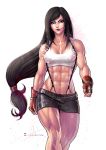  abs brown_eyes brown_hair final_fantasy final_fantasy_vii long_hair low-tied_long_hair midriff navel pencil_skirt skirt smile sonia_matas suspenders tifa_lockhart 