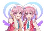  2girls blush ebi_no_hito elfen_lied fang flat_chest horns looking_at_viewer multiple_girls namesake nana_(elfen_lied) nana_asta_deviluke pink_eyes pink_hair short_hair to_love-ru twintails 