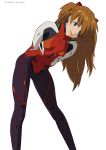  1girl arumi_(arumi-ke) bent_over blue_eyes eyepatch hair_ornament light_brown_hair long_hair neon_genesis_evangelion plugsuit rebuild_of_evangelion shikinami_asuka_langley solo souryuu_asuka_langley two_side_up 