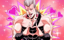  1boy anz grey_hair heart heart_hands jean_pierre_polnareff jojo_no_kimyou_na_bouken solo 