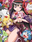  :&gt; :3 :d =_= ^_^ akemi_homura barefoot black_hair blonde_hair blush blush_stickers bow charlotte_(madoka_magica) chibi closed_eyes commentary_request drill_hair eating food fruit hair_bow hair_ornament hair_ribbon hairclip hand_on_another&#039;s_head highres hohetomaru japanese_clothes kaname_madoka kyubey long_hair lying mahou_shoujo_madoka_magica miki_sayaka mouth_hold multiple_girls musical_note nose_bubble obentou off_shoulder on_back open_mouth orange pink_eyes pink_hair red_eyes ribbon sakura_kyouko sharp_teeth shizuki_hitomi short_hair short_twintails sleeping smile spinning_top tagme tomoe_mami twin_drills twintails violet_eyes walpurgisnacht_(madoka_magica) wide-eyed witch_(madoka_magica) 