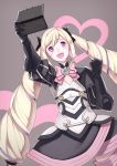  1girl aki_yasm armor armored_dress blonde_hair clenched_hand crying elise_(fire_emblem_if) fire_emblem fire_emblem_if flower hair_ribbon handheld_game_console heart highres metal_gloves nintendo_3ds ribbon twin_drills twintails violet_eyes 