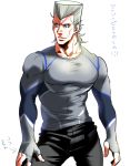  1boy anz avengers:_age_of_ultron blue_eyes grey_hair jean_pierre_polnareff jojo_no_kimyou_na_bouken marvel parody quicksilver quicksilver_(cosplay) solo sweater 