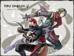  2boys absurdres brothers fire_emblem fire_emblem_if frontier_town gloves green_hair highres mask multiple_boys ninja red_eyes saizou_(fire_emblem_if) scar scarf shuriken siblings suzukaze_(fire_emblem_if) weapon 