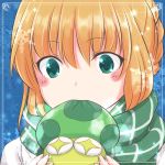  1girl eating green_eyes iwanaga_tm mushroom nasu_kinoko orange_hair saber scarf 