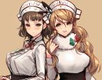  2girls breasts brown_eyes brown_hair glasses highres italian_flag kantai_collection littorio_(kantai_collection) long_hair looking_at_viewer multiple_girls open_mouth roma_(kantai_collection) sigm@ sketch smile 