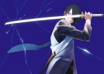  1boy amputee black_hair hair_over_one_eye katana lightning naruto oba-min sharingan short_hair solo sword uchiha_sasuke weapon 