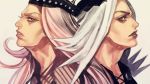  2boys black_lipstick grey_hair leone_abbachio lipstick long_hair makeup multiple_boys narciso_anasui pink_hair uko_(moi08) 