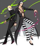  2boys blonde_hair grey_hair hat high_heels hokuto_shun jojo_no_kimyou_na_bouken multiple_boys prosciutto razors risotto_nero 