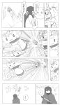  admiral_(kantai_collection) bandaid cape collision comic damaged explosion failure_penguin highres innertube kantai_collection mecha mechanist08 miss_cloud monochrome rensouhou-chan sword throwing translation_request weapon 