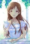  1girl brown_eyes brown_hair idolmaster idolmaster_cinderella_girls long_hair looking_at_viewer nitta_minami open_mouth smile solo toufuu 