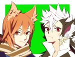  animal_ears black_hair fire_emblem fire_emblem_if flannel_(fire_emblem_if) fox_ears multicolored_hair nishiki_(fire_emblem_if) orange_eyes orange_hair r red_eyes scar two-tone_hair white_hair wolf_ears 