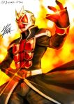  1boy armor jewelry kamen_rider kamen_rider_wizard kamen_rider_wizard_(series) male mask rider_belt ring signature solo twitter_username yusuki_(fukumen) 