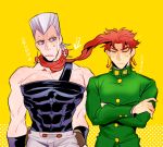  2boys anz gakuran grey_hair jean_pierre_polnareff jojo_no_kimyou_na_bouken kakyouin_noriaki multiple_boys prehensile_hair redhead school_uniform 