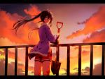  1girl blood clouds ebisuzawa_kurumi gakkou_gurashi! highres long_hair looking_back noahxxx shorts shovel sky solo sunset tears track_jacket twintails worktool 