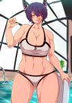  1girl breasts commentary_request curvy eyepatch headgear highres kantai_collection large_breasts looking_at_viewer sekiyu_(spartan) solo swimsuit tenryuu_(kantai_collection) 