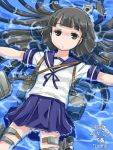 artist_request black_hair hatsuyuki_(kantai_collection) kantai_collection long_hair lying_on_water school_uniform tagme 