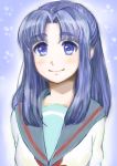  asakura_ryouko blue_eyes blue_hair kokko long_hair school_uniform smile suzumiya_haruhi_no_yuuutsu 