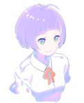  1girl araki_rena blush green_eyes nagisa_kurousagi purple_hair school_uniform short_hair smile solo tokyo_7th_sisters 