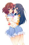  2girls black_hair brown_eyes brown_hair hibike!_euphonium highres hug icoico kousaka_reina long_hair multiple_girls oumae_kumiko school_uniform serafuku short_hair violet_eyes 