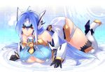  1girl absurdres bare_shoulders blue_hair breasts highres kos-mos large_breasts long_hair looking_at_viewer negresco red_eyes solo under_boob xenosaga 