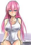  1girl blue_eyes blush breasts large_breasts long_hair glasses_man megurine_luka one-piece_swimsuit pink_hair sketch smile solo swimsuit vocaloid white_swimsuit 