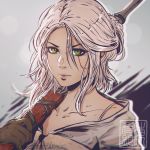  1girl ciri clockwork-cadaver collarbone green_eyes looking_at_viewer solo the_witcher_3 white_hair 