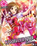  blush brown_eyes brown_hair character_name doumyouji_karen dress happy idolmaster idolmaster_cinderella_girls microphone short_hair stars 