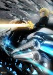  absurdres blonde_hair fate/stay_night fate/zero fate_(series) highres magicians_(zhkahogigzkh) motor_vehicle motorcycle saber sword vehicle weapon 