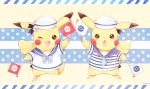  clothed_pokemon flag full_body hat looking_at_viewer mei_(maysroom) no_humans one_eye_closed open_mouth pikachu pokemon pokemon_(creature) sailor sailor_collar sailor_hat standing 