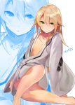  blazblue blazblue:_chronophantasma blonde_hair bottomless green_eyes hyakuhachi_(over3) noel_vermillion robe tattoo 