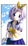 1girl highres hiiragi_tsukasa lucky_star popsicle purple_hair rindou_(awoshakushi) school_uniform serafuku short_hair violet_eyes 