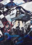  black_hair black_rock_shooter black_rock_shooter_(character) blue_eyes chain chains coat gloves gun long_hair signature twintails weapon 