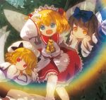  blue_eyes bow brown_hair chaba_(hortensia) drill_hair fairy hair_bow hat long_hair luna_child red_eyes short_hair star_sapphire sunny_milk touhou twintails wings yellow_eyes 