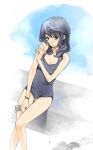  black_hair breasts cleavage hitowa long_hair one-piece_swimsuit school_swimsuit swimsuit 